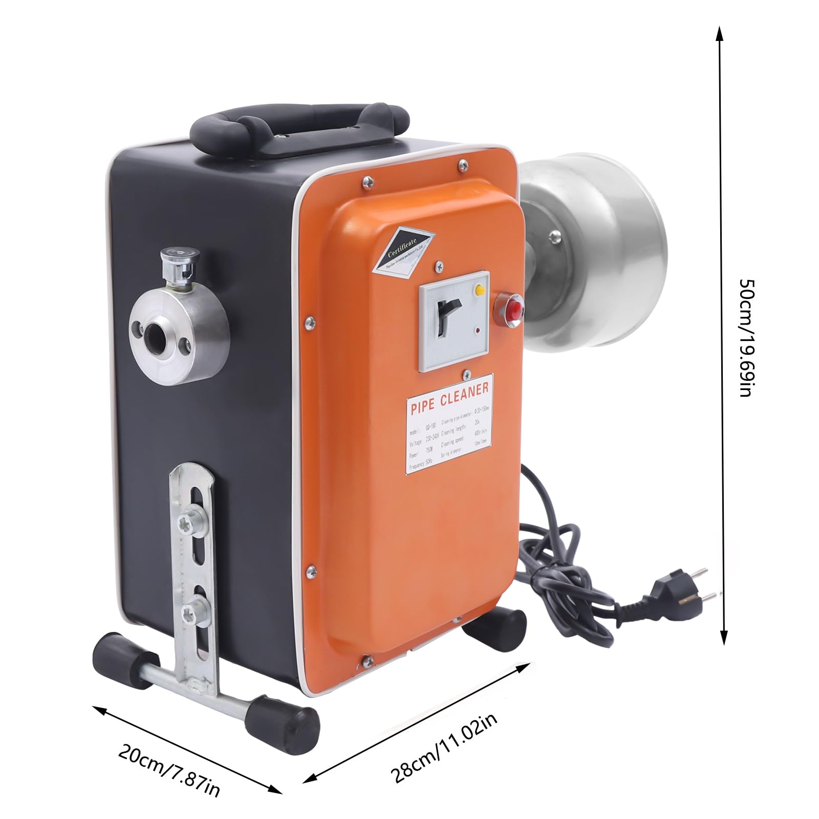 750 W, 400 giri/min, macchina per la pulizia dei tubi, lunghezza di 20 m, pulitore ad alta pressione, pulitore per tubi