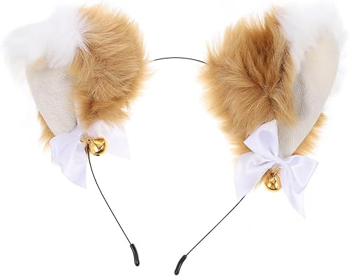 Beaupretty Diadema de orejas de zorro de felpa de anime, diadema de orejas de gato de piel para cosplay, disfraz de fiesta, accesorios para el