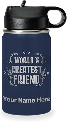 Miniatura 20 de LaserGram Personalized Water Bottle, World's Greatest Friend, Stainless Steel Double Wall Vacuum Insulated with Flip Top Straw, Custom Engraved Gift