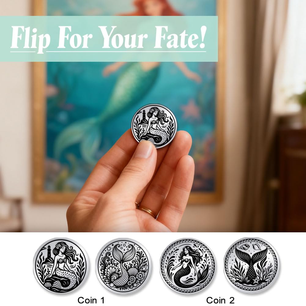 UNICRAFTALE 2Pcs Stainless Steel Double Sided Decision Coins Mermaid Coin Mermaid Princess Decision Coin Ocean Sea Theme with Paper Box for Women Commemorative Gifts - Image 4