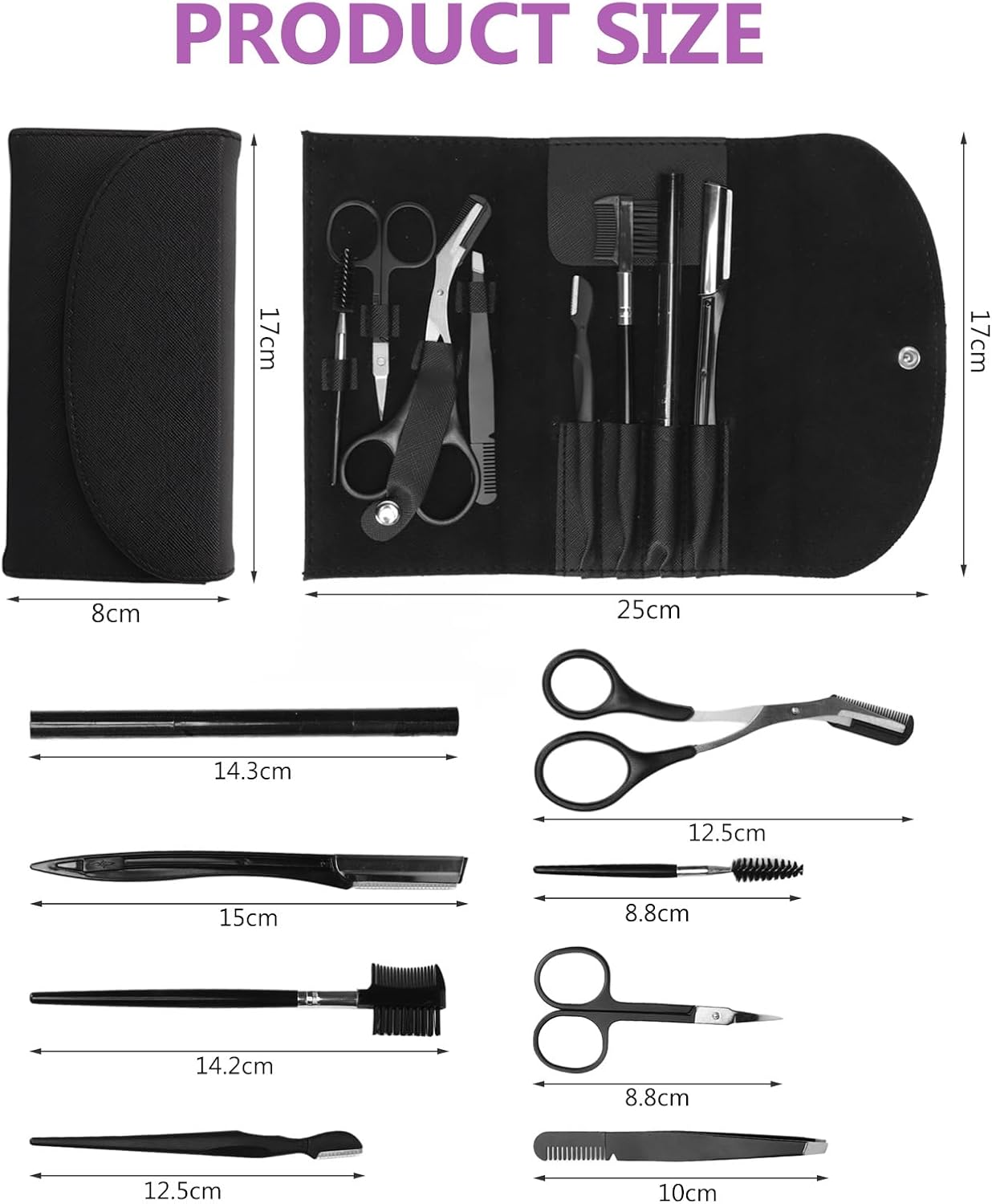 GLOGLOW 8 in 1 Eyebrow Grooming Kit for Women Men, Professional Eyebrow Trimming Scissors Tweezers Set with and Brush, Complete Dermaplaning Tool for Facial Hair Removal and Shaping