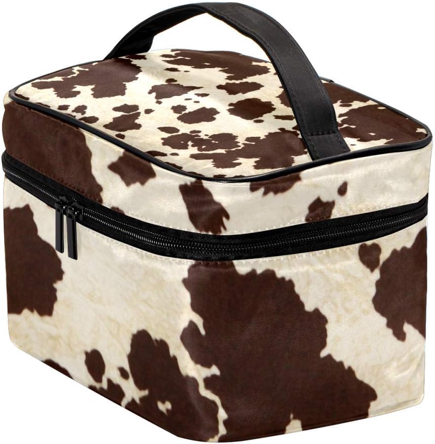 Women Large Professional Travel Makeup Bag Pouch with Big Cow Fur Print Pattern Print,Portable Train Cosmetic Case Organizer for Cosmetics Makeup Brushes Toiletry Jewelry Digital Accessories : Beauty & Personal Care