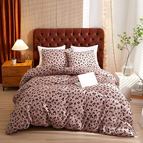 Aojim Animal Leopard Duvet Cover Cheetah Print Bedding Set 100% Cotton Quilt Cover Black And Pink Comforter Cover 1 Twin Size Duvet Cover 2 Pillowcases (No Comforter) #TOP14