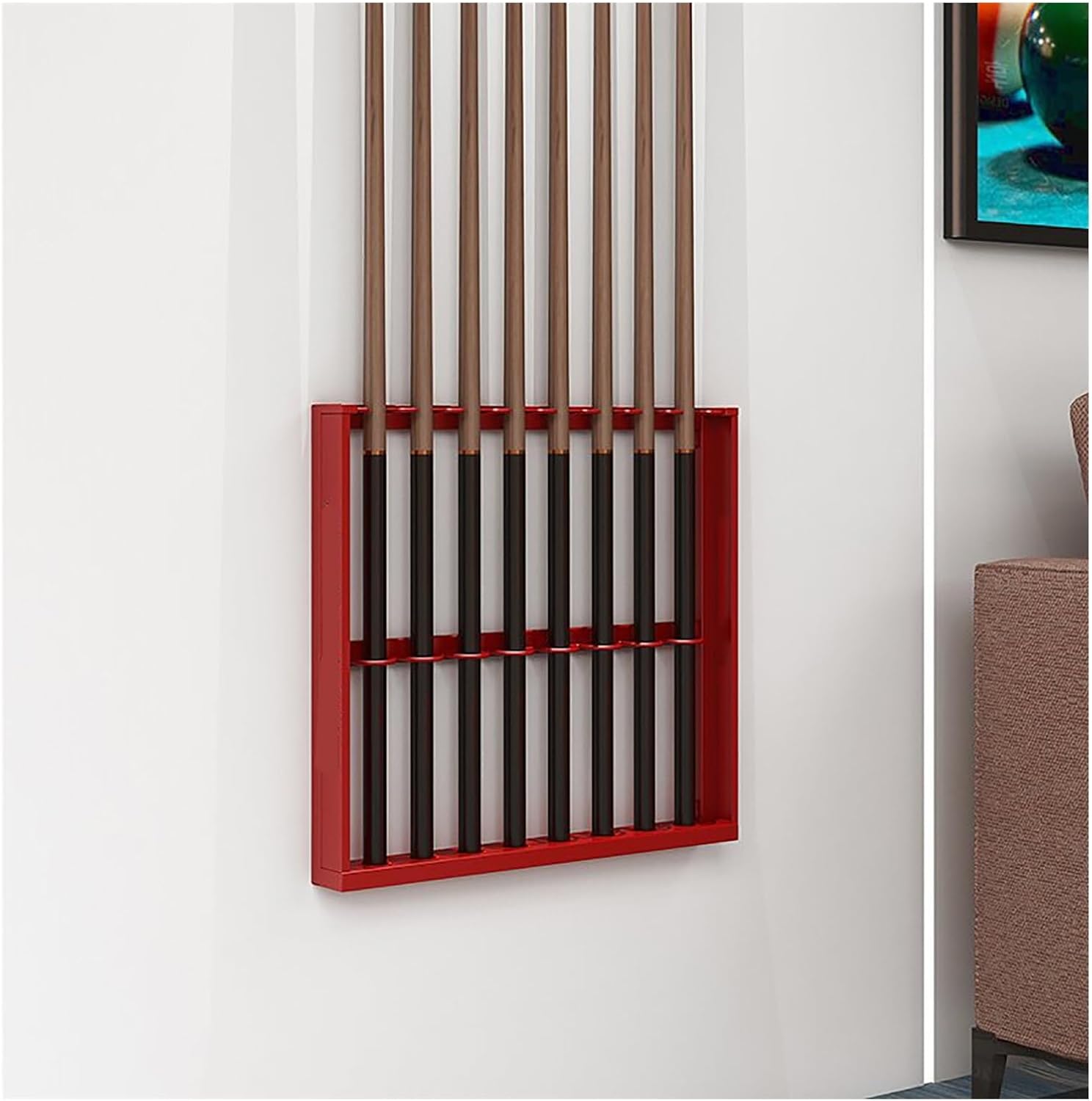 Metal Billiard Cue Stand Wall Mount, Double Layer U-Shaped Pool Cue Rack Holder, Billiards Accessories for Home, Club, Game Room - Black 55x6x50cm