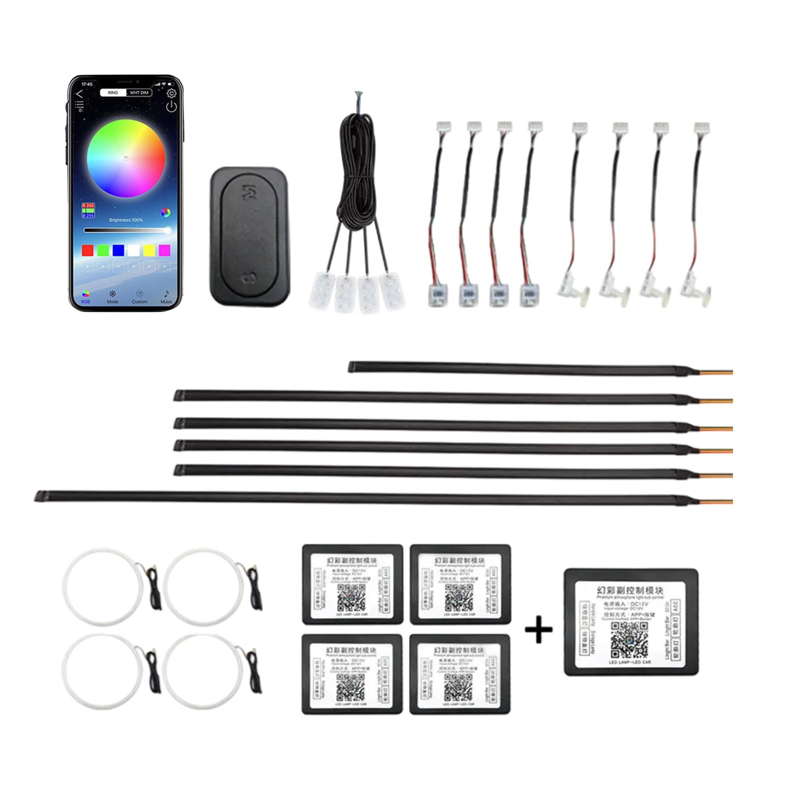 Illuminazione a LED per interni auto, in acrilico, con 593 LED, kit di illuminazione in fibra ottica, 16 milioni di colori, luce al neon attiva (Dreamcolor 22 in 1)