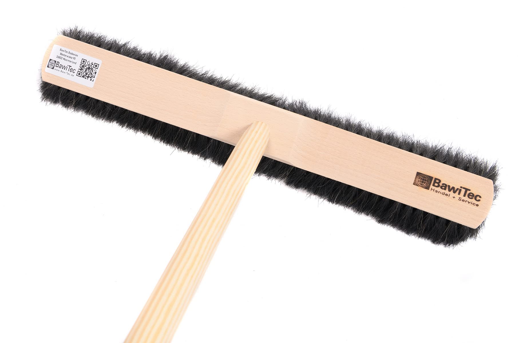 BawiTec Roßhaarbesen, weiche Naturhaar-Rosshaar-Borsten, Besen Breite 50cm, mit Stielloch und Stiel 140cm Lang, Saalbesen Kehrbesen für empfindliche Böden, für Innen, Innenbereich (Größe 50/140cm)