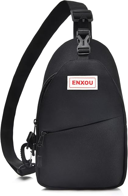 Sling Shoulder Bag ENXOU Water Resistant Crossbody Bag Chest Bags Gym Backpack with Multi-Pockets Large Capacity Pack for Outdoors, Sports, Hiking, Travel for Men Women Boys Girls Teenager Black