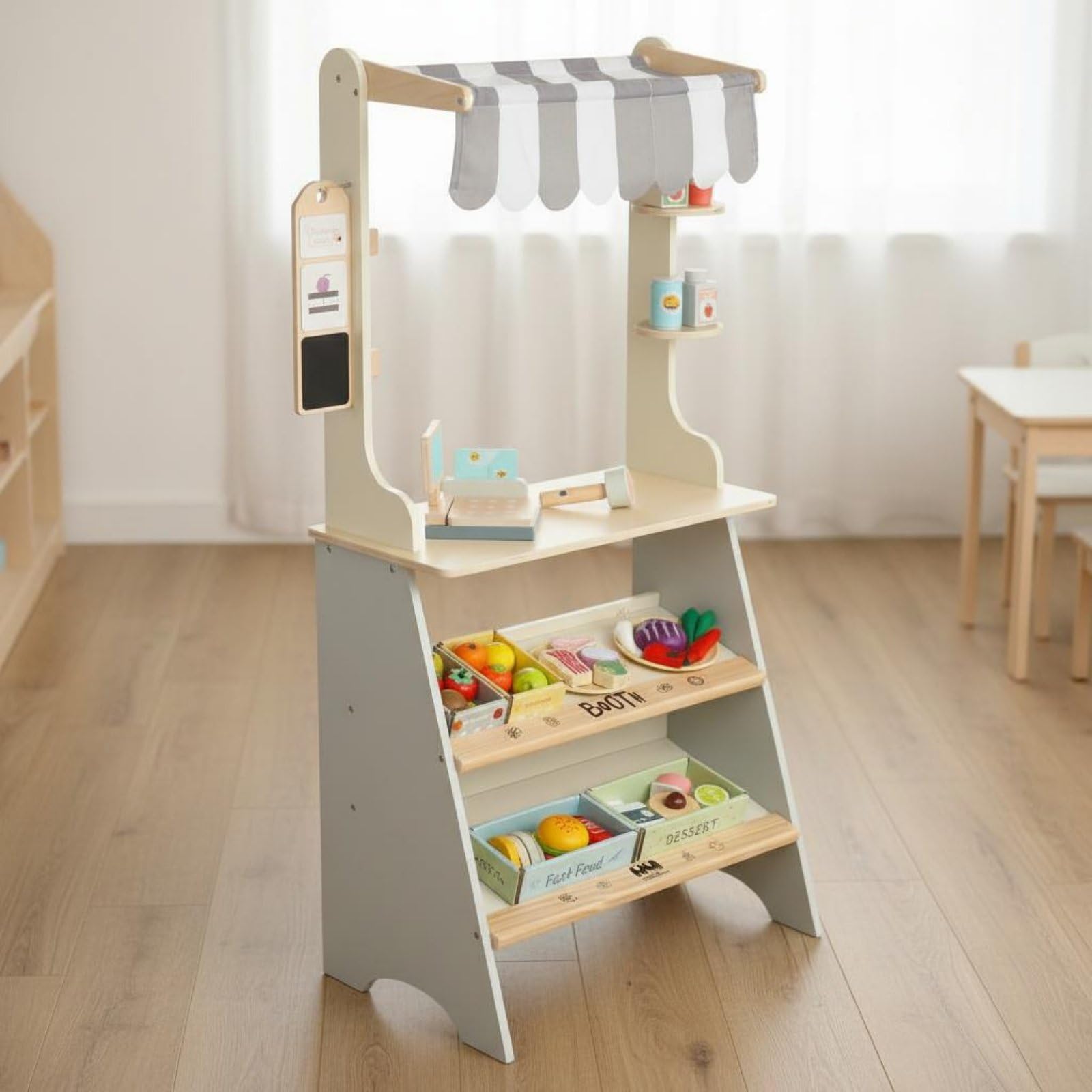 Kinder Kaufladen Holz Spielstand Rollenspielgarnitur mit Registrierkasse Und Lebensmittelzubehör Lernsituation für Kommunikative Entwicklung für Gemeinschaftsräume Kinderpartys