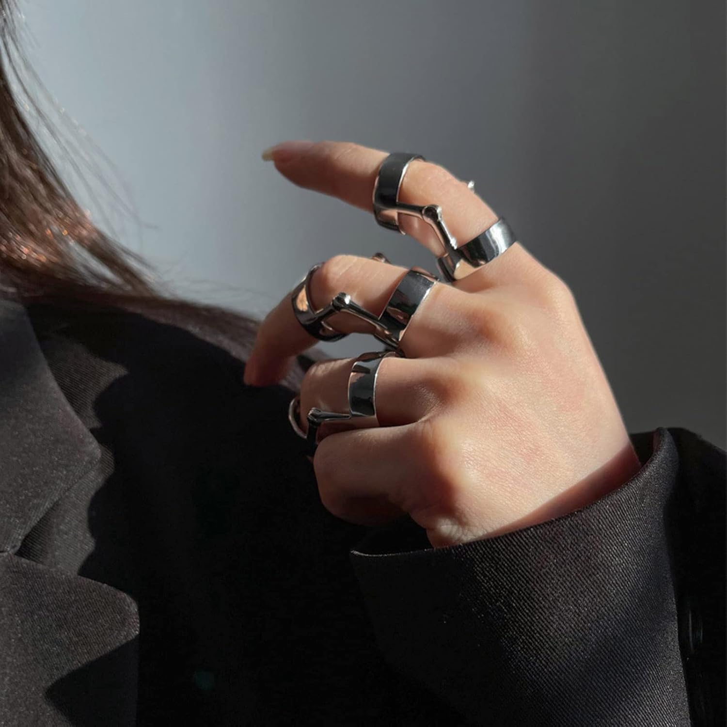 Gothic Double Hinged Joint Rings Bendable Punk Finger Loop Adjustable Full Finger for Men Women Cosplay Jewelry 1Pc