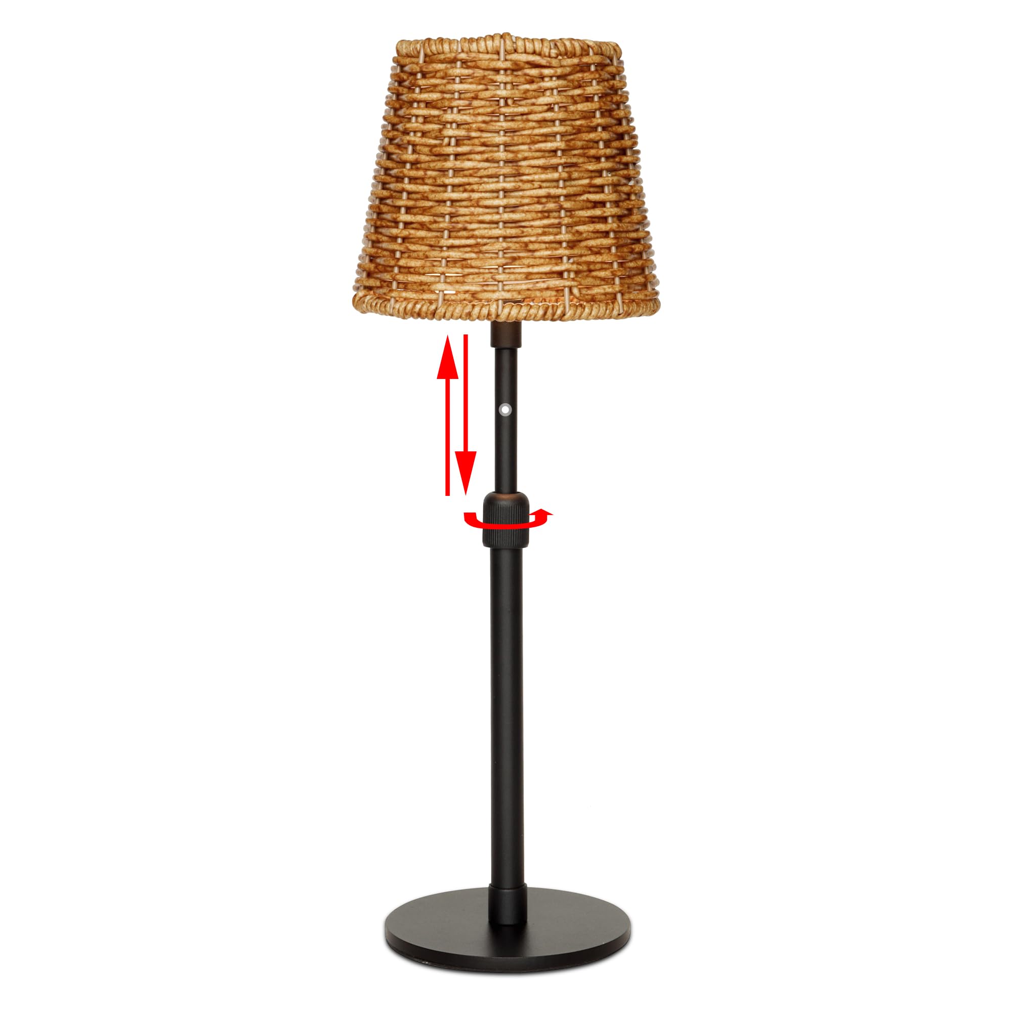 Mr.White Outdoor Waterproof Rechargeable Cordless Table Lamp with Wicker Shade, 5200mAh Battery Operated Table Light with Telescopic Pole, for Patio Restaurant Kitchen (Black)