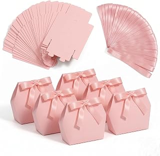 Rowcay Party Favor Boxes, 36-Count Pink Hexagon Gift Boxes with Ribbon | Paper Boxes Ship Flat and Assemble to 5.31 x 3.94 x 1.97 in; Includes 36 Pink Boxes and 36 Ribbons