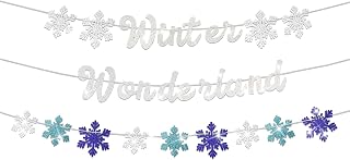 3pcs Winter Wonderland Banner Glittery Snowflake Banner Winter Wonderland Sign Winter Holiday Banner for Winter Party Decor Christmas Winter Wonderland Decor Winter Wonderland Decorations