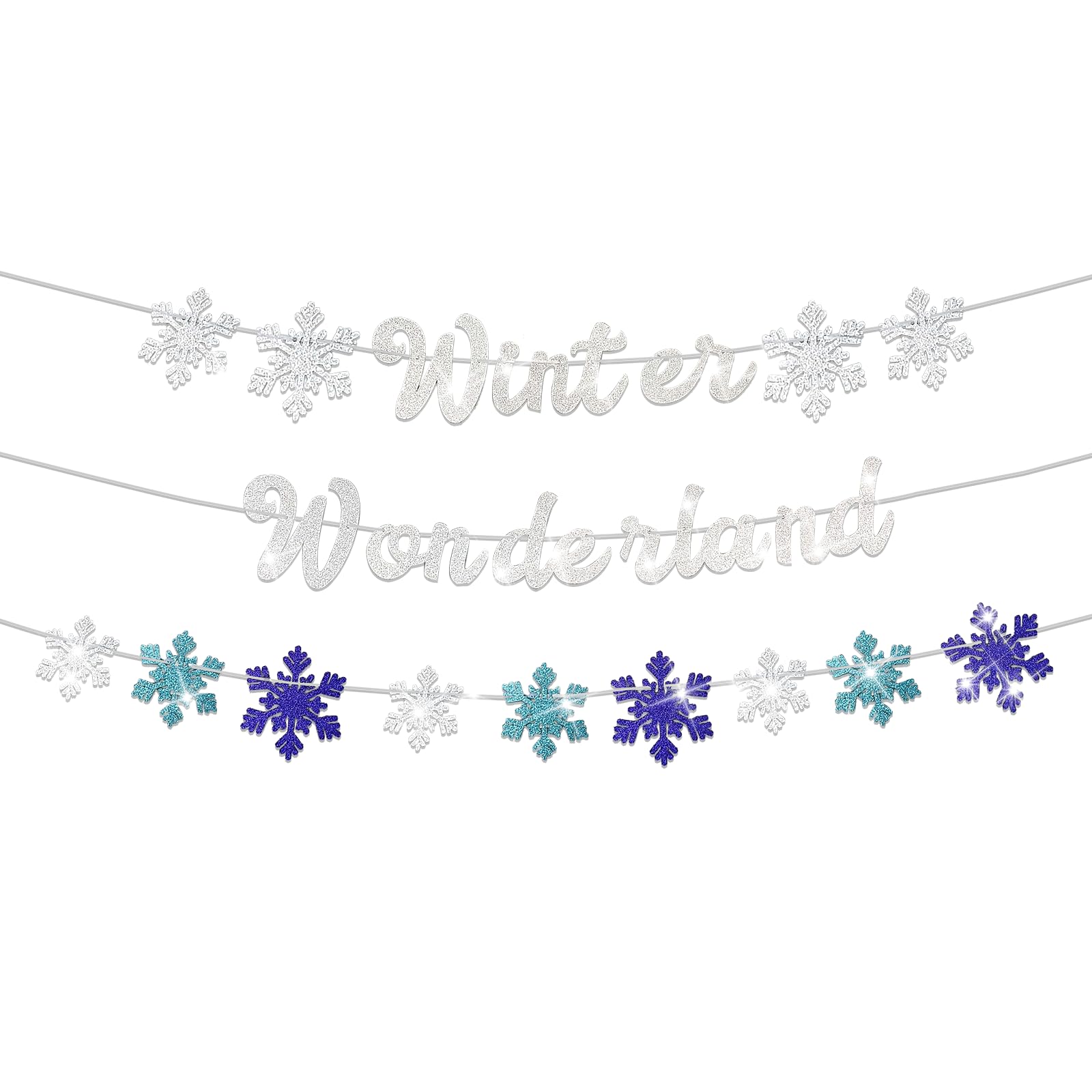 3pcs Winter Wonderland Banner Glittery Snowflake Banner Winter Wonderland Sign Winter Holiday Banner for Winter Party Decor Christmas Winter Wonderland Decor Winter Wonderland Decorations