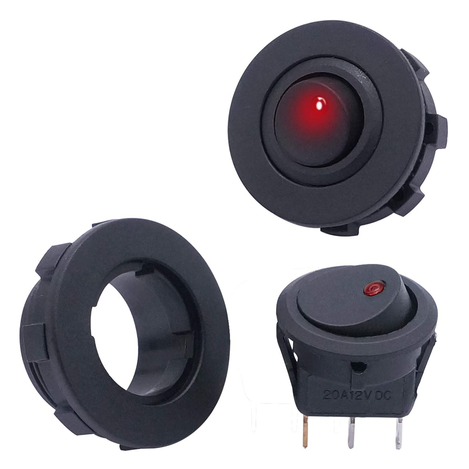 KSTE 2 Interruttori A Bilanciere LED Rossi 12V 20A - Rotondi Con 3 Pin Per Auto - 4