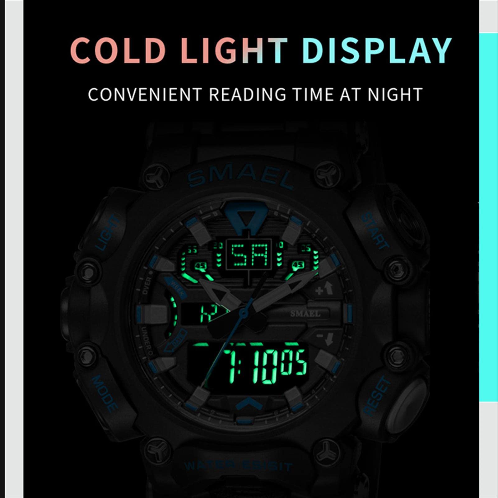 Homme Montres Militaire de Sport, étanche à 5 ATM Montres avec LED Analogique Digitale Montres Lumière Alarme Et Calendrier Date