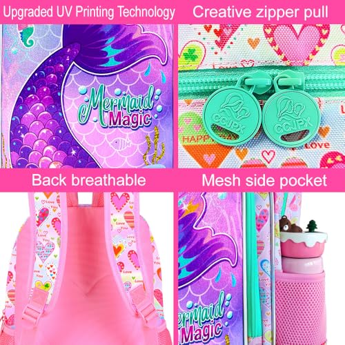 Image of 3Pcs Mermaid Backpack for Girls, 16 inch Kids Bookbag Set with Lunch Box，School Backpacks for Elementary Preschool Kindergarten (Pink)