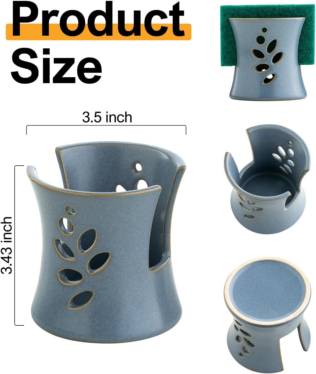 Zoeeker Sponge Holder for Kitchen Sink, Ceramic Scrubby Caddy Drying Rack image 2