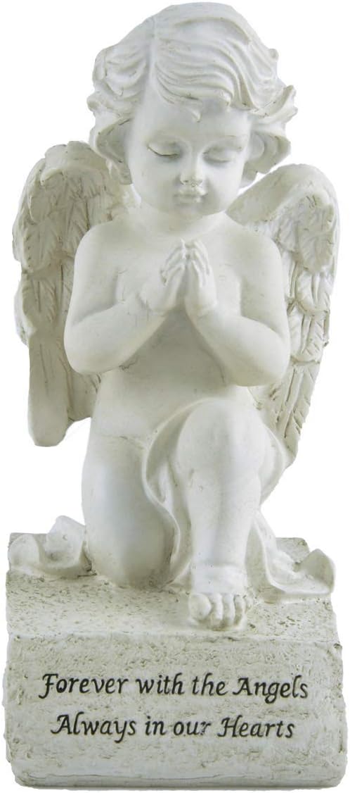 Cici & Jimmy Guardian Angel Figurine, Memorial Angel Statues and Figurines, Sympathy Baby Angel Praying Statue Outdoor, 6.38 inch Tall Resin Cherub for Loss of Bereavement