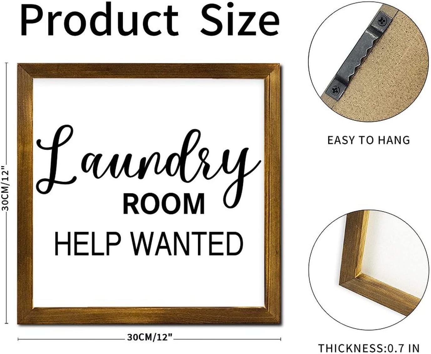 Laundry Room Help Wanted Wood Framed Sign Christian Scripture Wooden Wall Hangings Retro Home Wall Decoration for Indoor Holiday Home Classroom Office Housewarming Gift 12x12 Inch