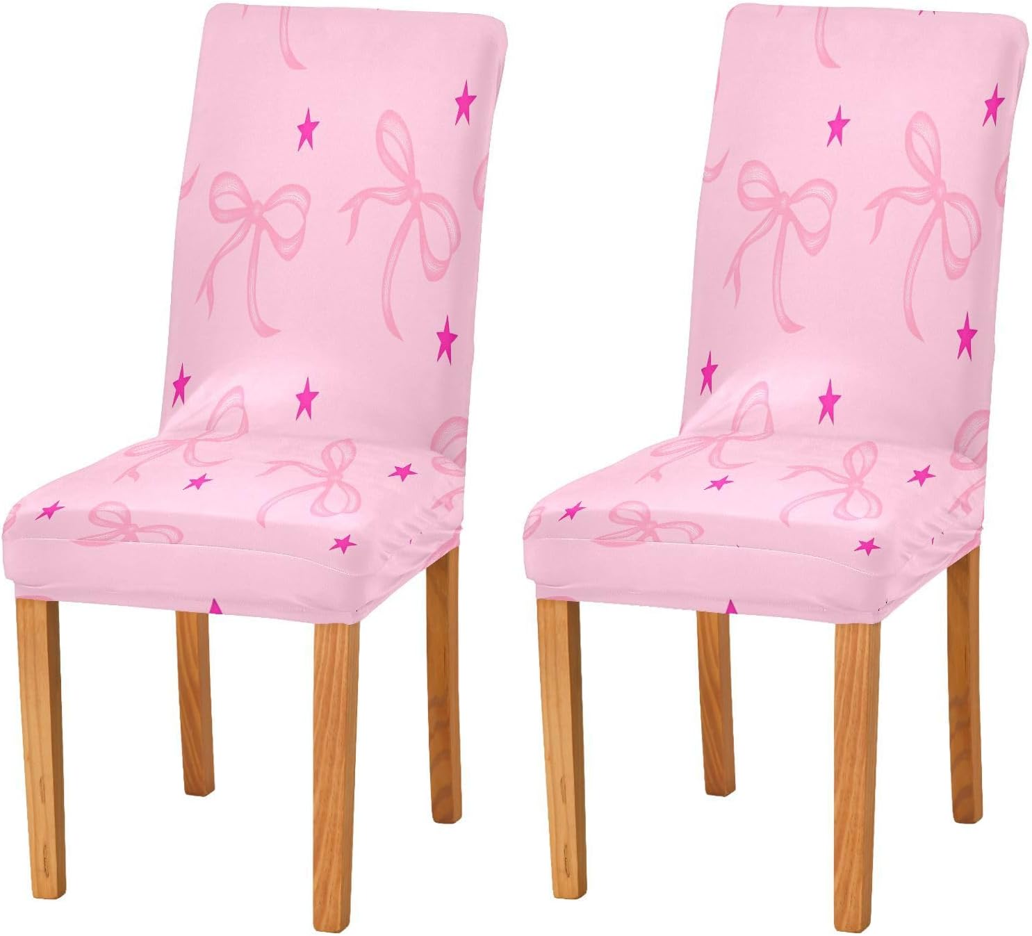 ALAZA Chair Covers for Dining Room, Bow Stars Pink Stretch Chair Cover Sets Chair Protector Removable Washable for Ktichen Restaurant Hotel