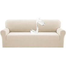 PrinceDeco Waterproof Couch Covers Slipcovers for Large Sofas,1 Piece Stretch Jacquard Sofa Slipcover Leakproof Pet Friendly Furniture Protector for Kids, Dog (Sofa XL Seat Width 76"-80", Ivory)