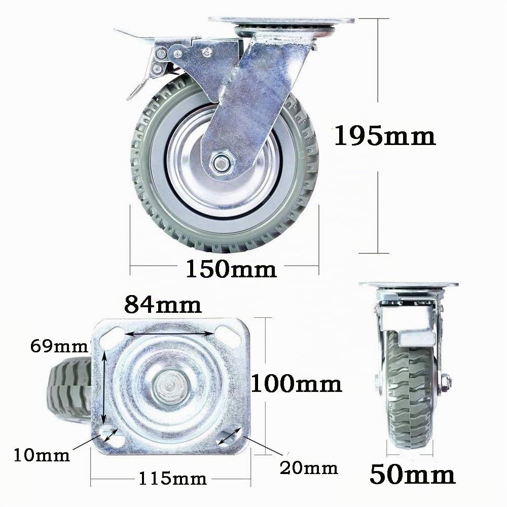 4 ruote girevoli da 150 mm, con freni, girevoli a 360°, con cuscinetti a sfera, ruote silenziose, capacità di carico 800 kg