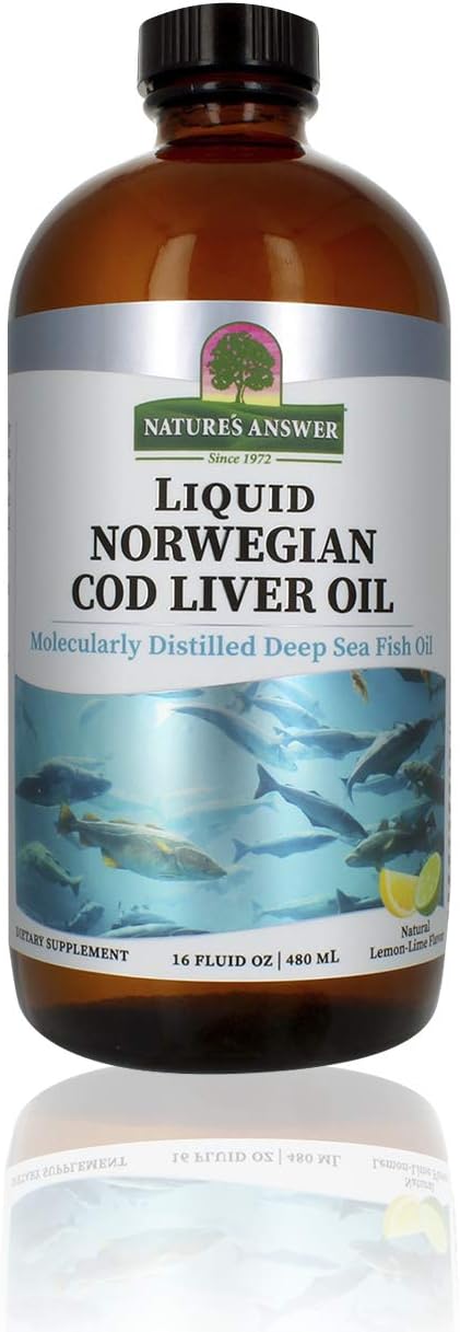 Nature's Answer Cod Liver Oil Liquid Supplement, 16-Fluid Ounces | Promotes a Healthy Heart & Brain | Cognitive and Cardiovascular Support | Great Tasting (Pack of 1)