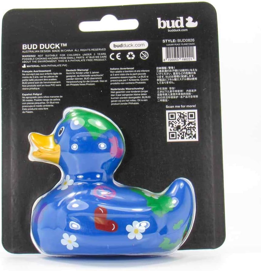 Peace Planet Rubber Duck Bath Toy | Highly Collectable Elegant Packaging | Imported from Holland | Bud Ducks Collectors Series| by Bud Duck USA
