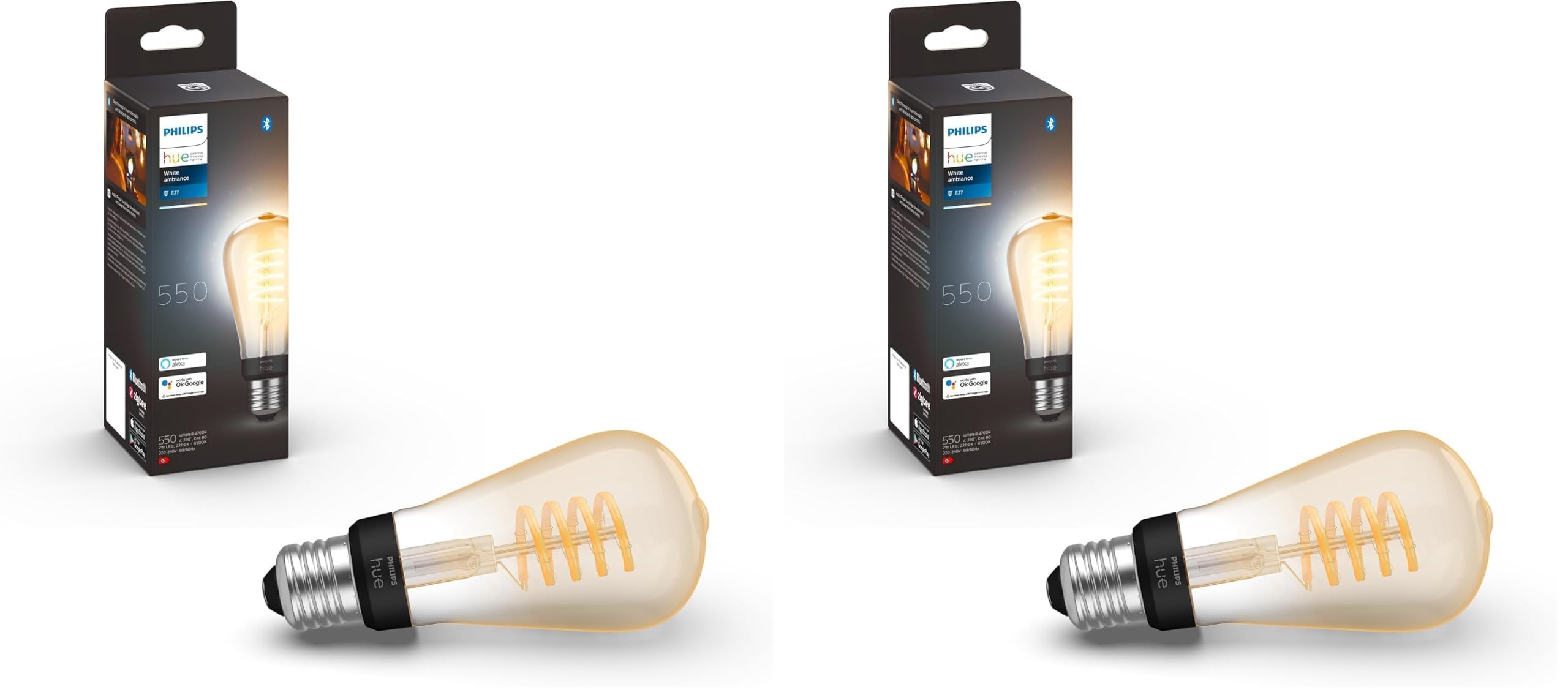 Philips Hue White Ambiance, ampoule LED connectée E27 Filament ST64, compatible Bluetooth, fonctionne avec Alexa, Google Assistant et Apple Homekit (Lot de 2)