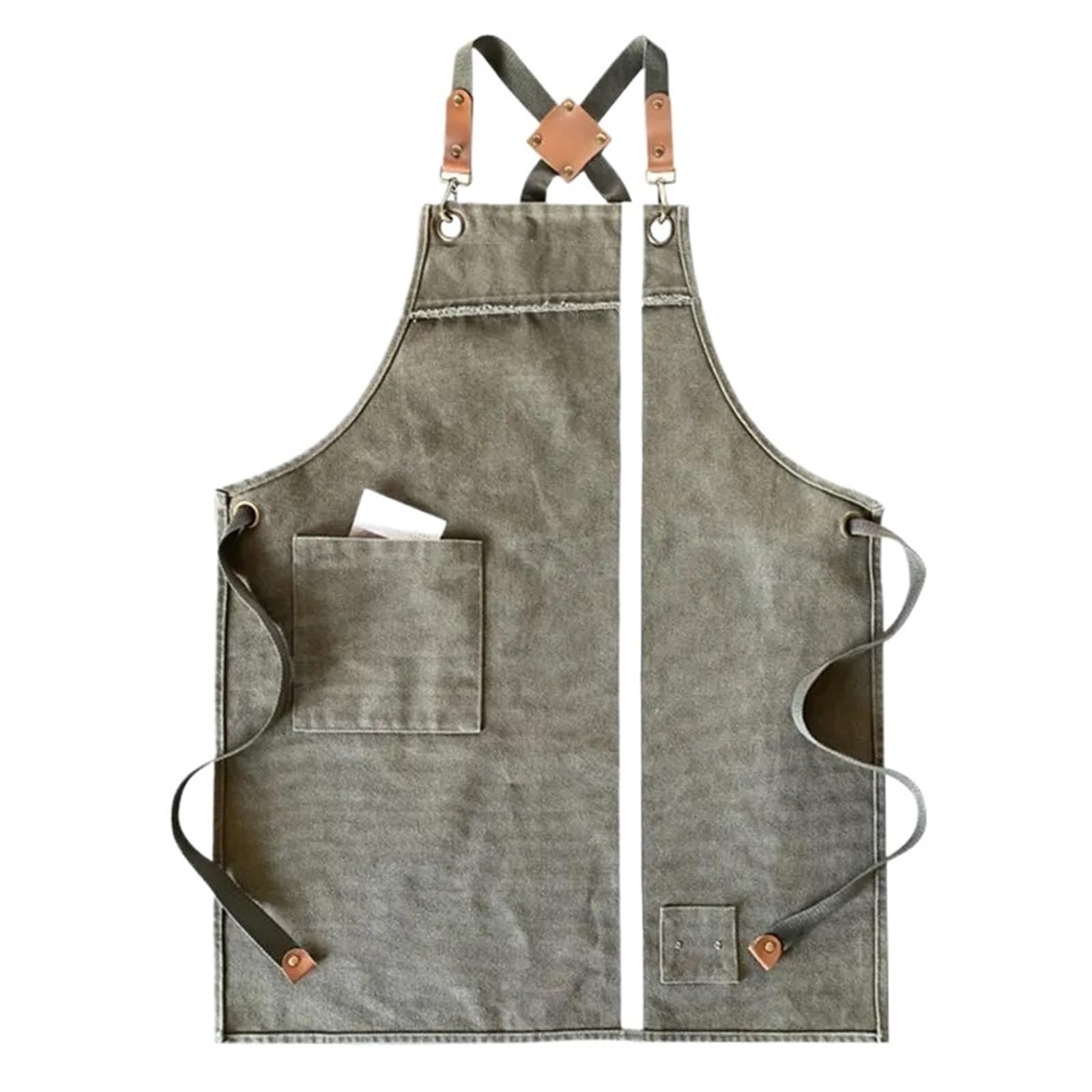 Delantal de lona con espalda cruzada for cafetería, barista, barman, pastelero, chef, restaurante, uniforme, florista, jardinero, pintor, tatuador, ropa trabajo para Soldadura, Herrero