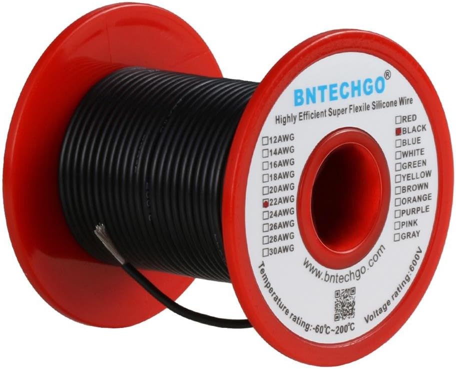 BNTECHGO 22 Gauge Silicone Wire Spool 100 ft Black Flexible 22 AWG Stranded Tinned Copper Wire