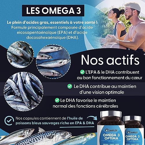 OMEGA 3 | Huile de poisson bleu sauvage, Haute concentration 2000mg, Riche en EPA & DHA | Système immunitaire, vision, mémoire, santé cardiovasculaire | Pêche durable | 90 Capsules | Made in France – Image 4