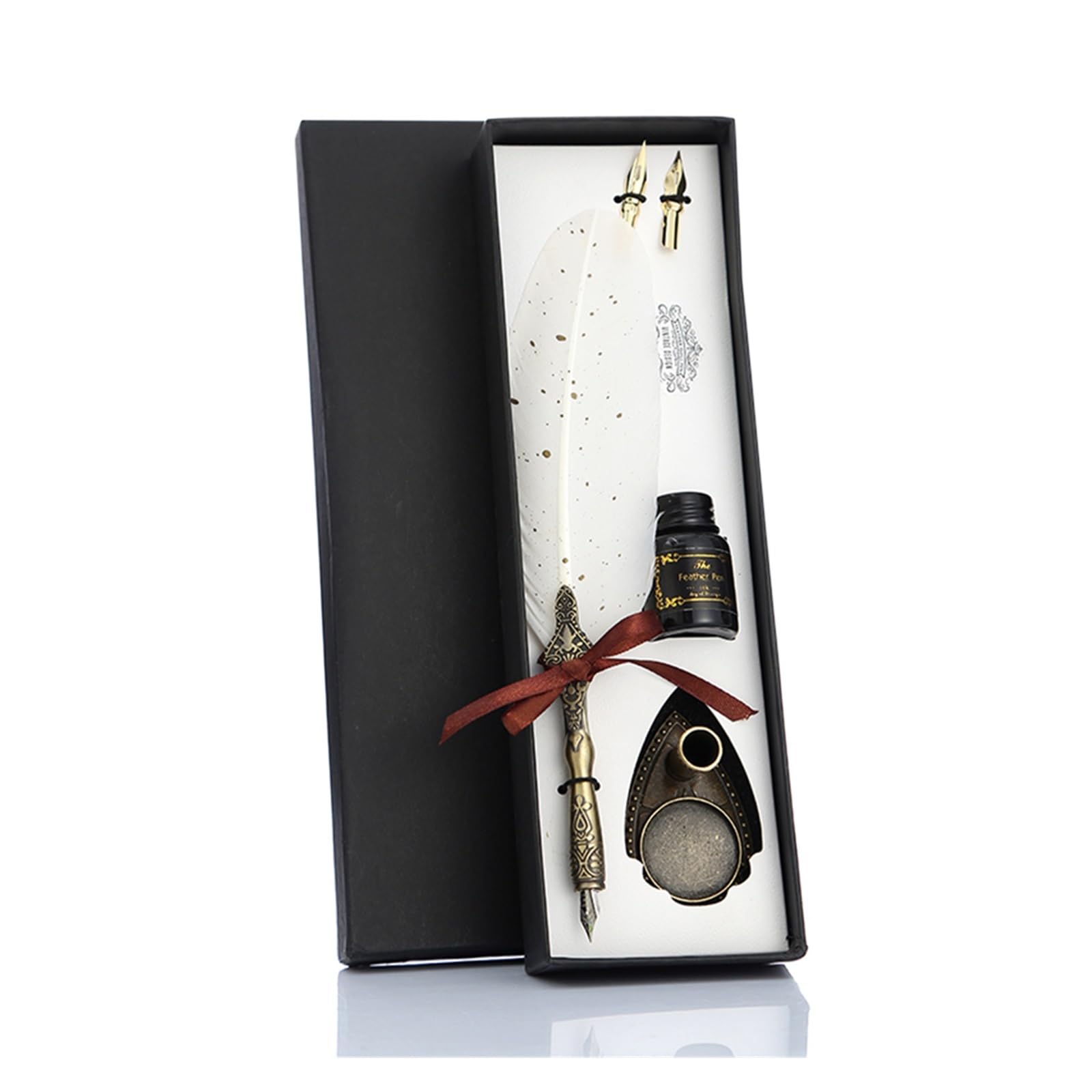 Schreibfeder Kalligraphie-Feder-Tauchstift mit 2 Federn, Quill-Brunnen-Schreiben, kreatives Vintage-Briefpapier, klassische Textur, Geschenkbox(White)