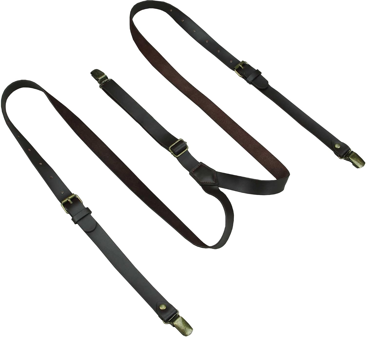 Mens Leather Suspenders - Buckle Pattern Adjustable Braces - Wedding Groom