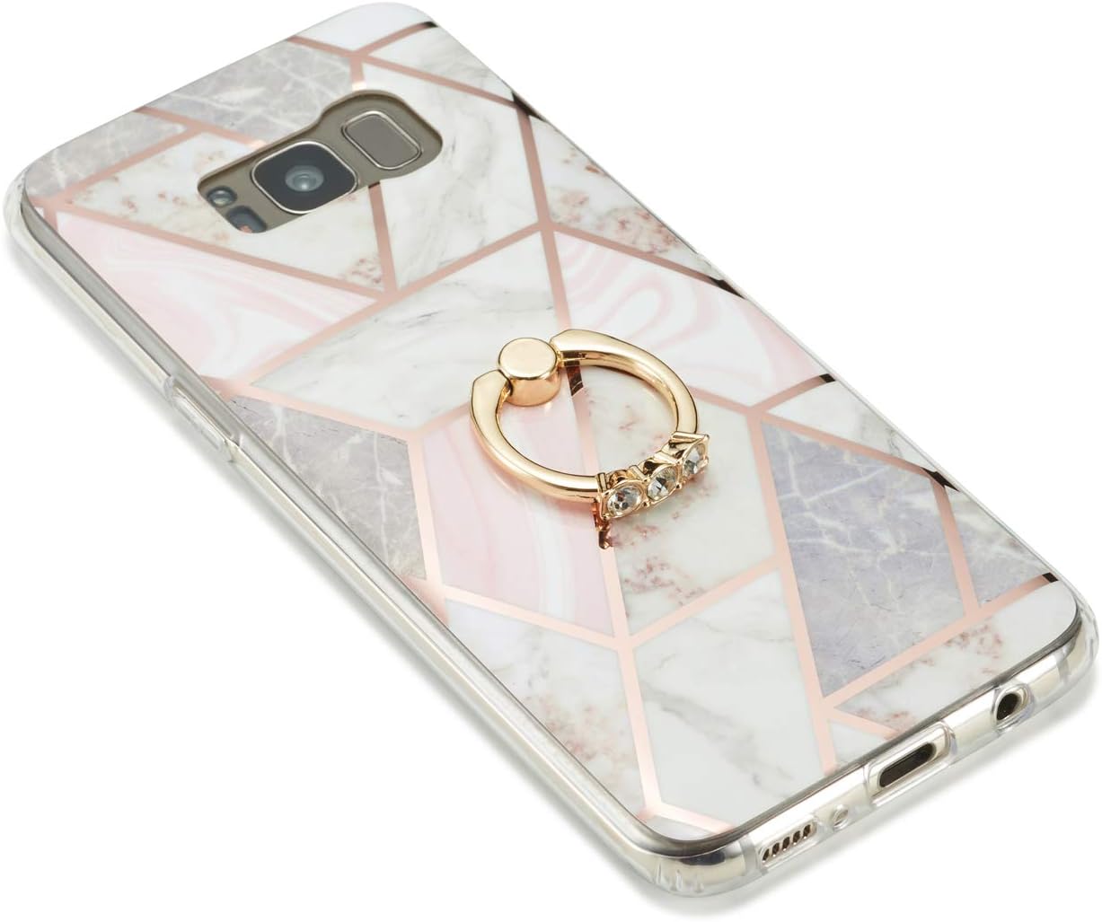 DEFBSC Case Compatible with Samsung Galaxy S8 Case, Marble Case with Ring Kickstand, Marble Design 360 Degree Rotating Ring Kickstand Soft TPU Shockproof Case Cover 5.8 Inch, Marble