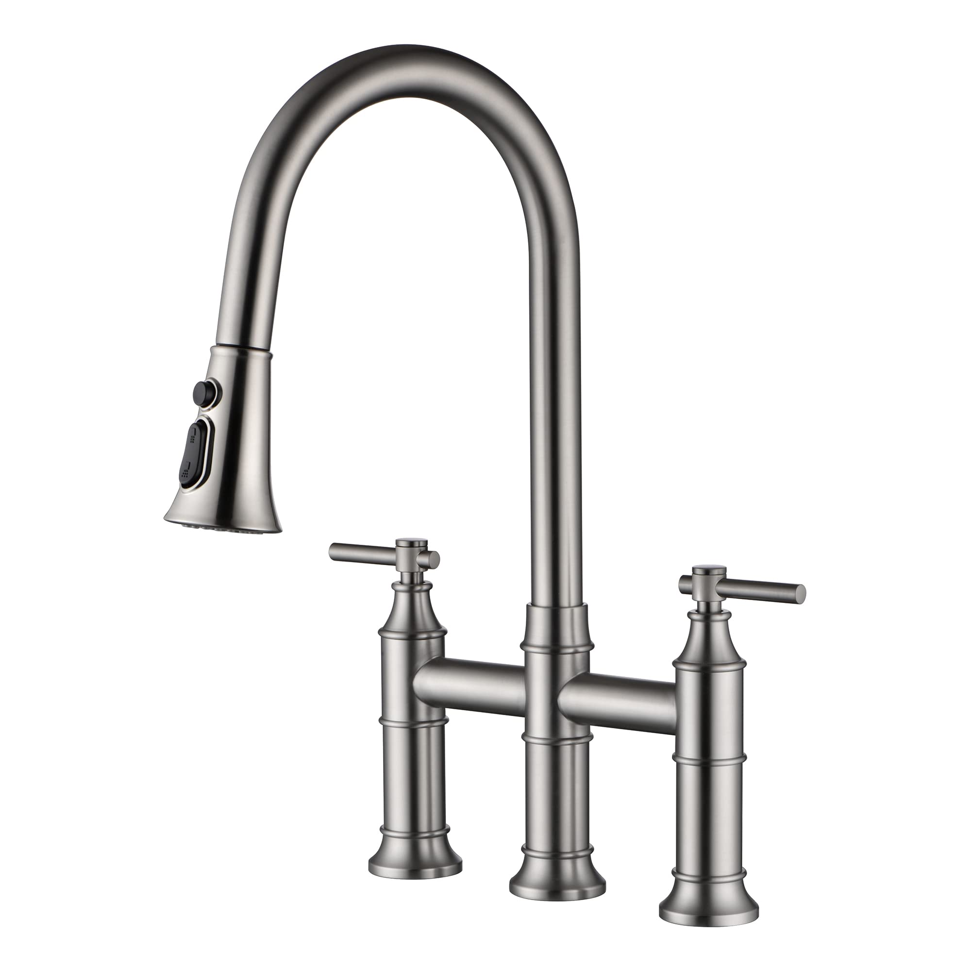 SUMERAIN 2-Handle Bridge Kitchen Faucet 8 Inch Centerset Brushed Nickel