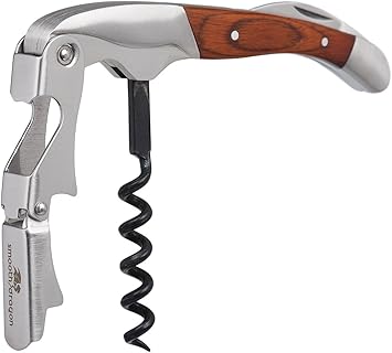 Premium Waiters Corkscrew - 3 in 1 Stainless Steel Wine Opener with Rosewood Pull Tap Handle Bottle Opener and Serrated Foil