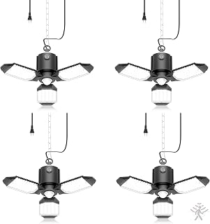 4 Pack Plug in Motion Sensor Garage Light - 8000LM Shop Light with 3 Modes, 3 Deformable LED Panels, 6500K Indoor Motion Sensor Light Bulb for Garage, Laundry Room, Basement