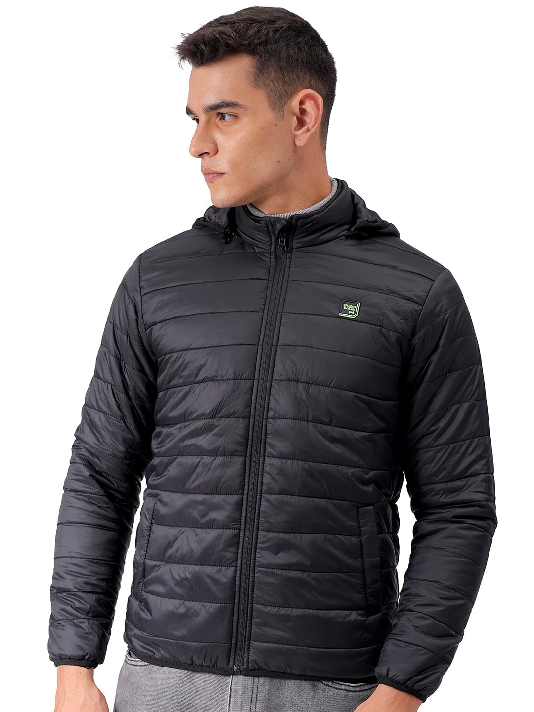 the indian garage co Men's Nylon Standard Length Slim Fit Solid Puffer Jackets-picture-23