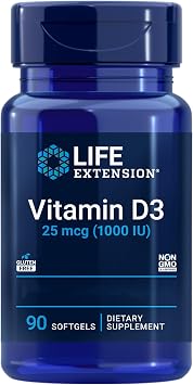 Life Extension, Vitamin D3, 1000 IU 25 g, 90 Softgels, High-Dose, Lab-Tested, Gluten-Free, Soy-Free, GMO-Free