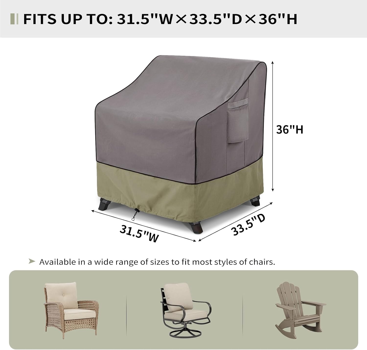 KylinLucky Patio Chair Covers Waterproof 33.5 W x 31.5 D x 36 H inches 2Pack, Lawn Outdoor Furniture Cover Grey