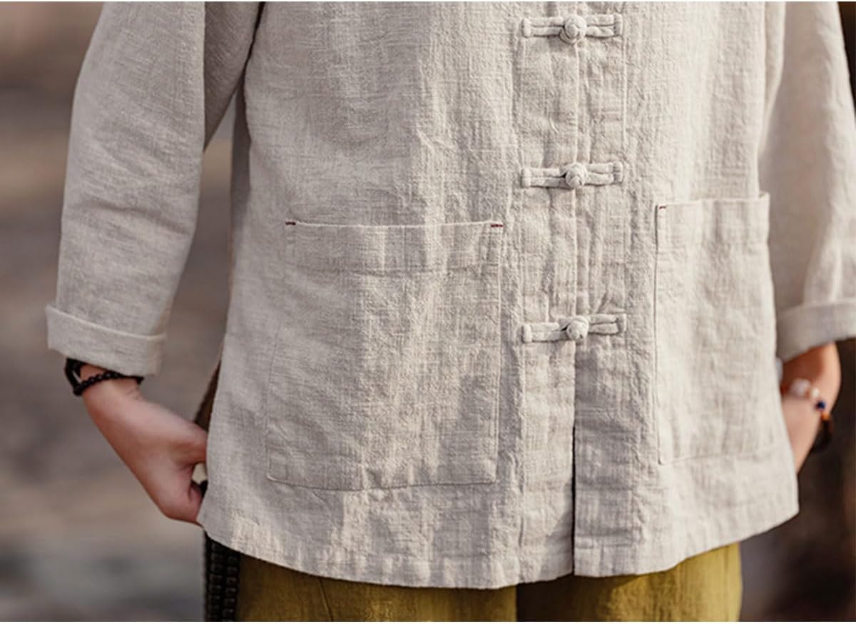IXIMO Women's Linen Shirt Jakctes Vintage Cotton Long Sleeve Blouses Chinese Style Tunic Tops - Image 5