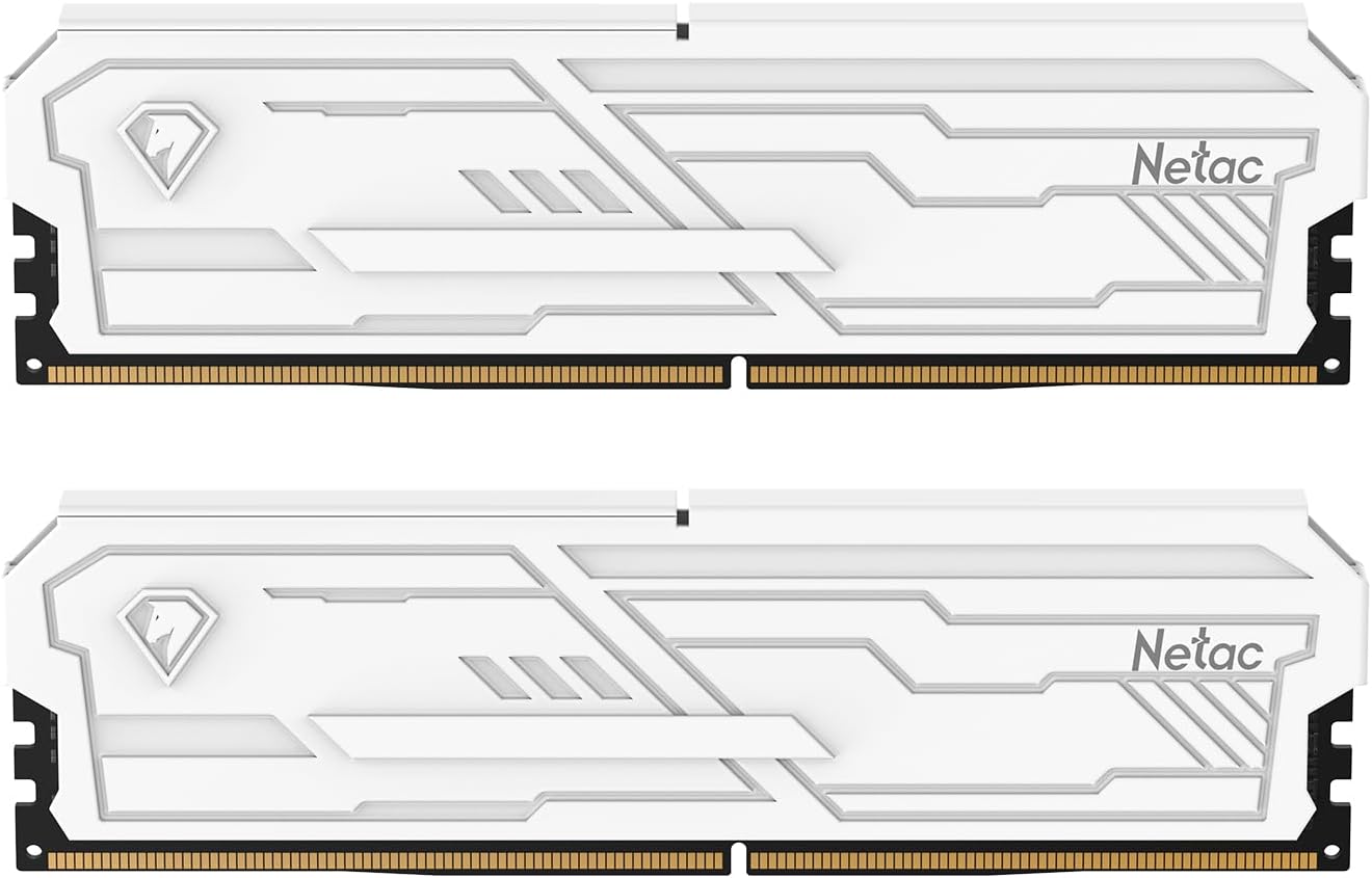 Netac DDR5 RAM 32GB (2x16GB), 6400MHz, C32 White Heat Vest, Desktop Memory