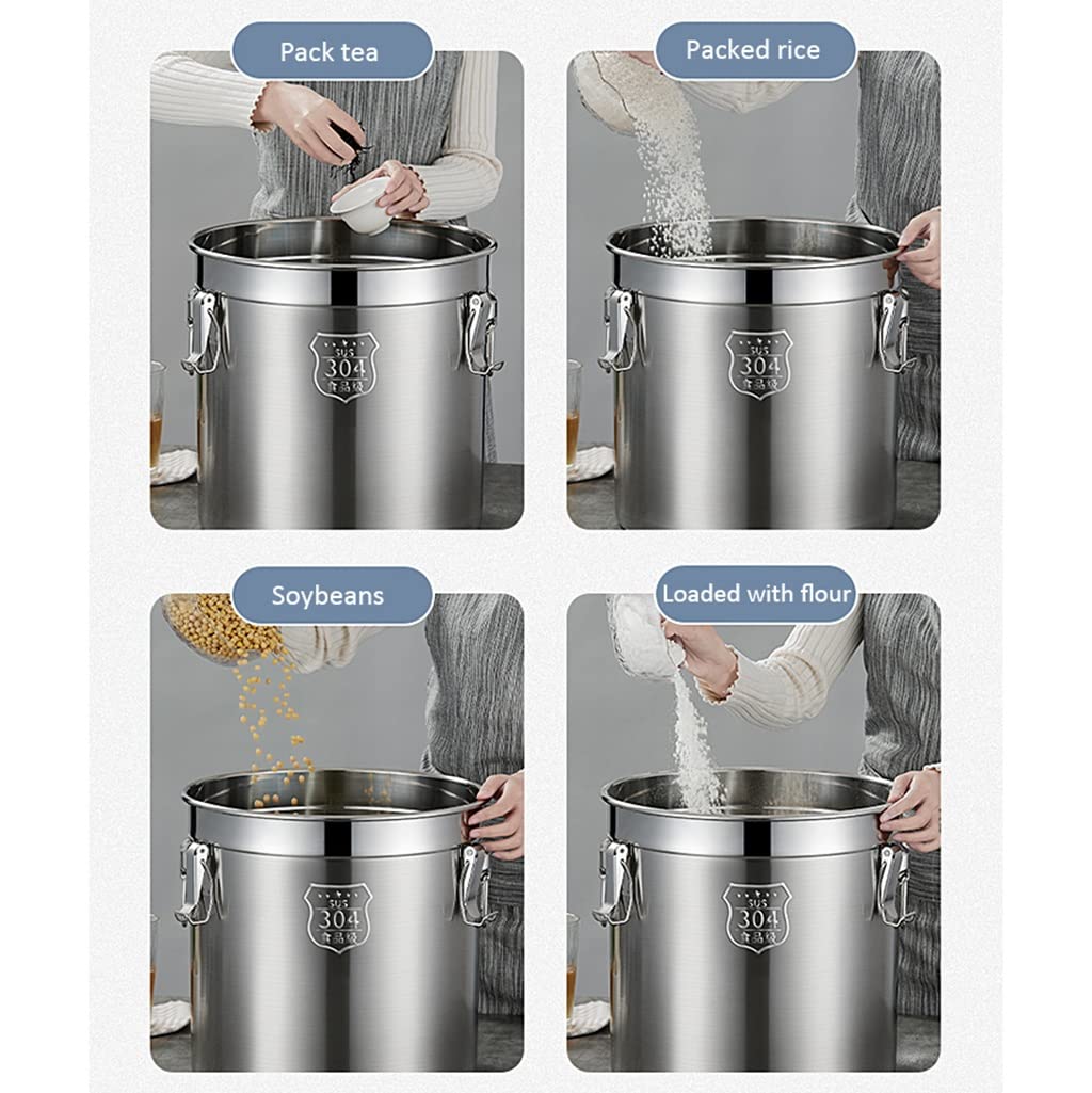 Pentola capiente Acciaio Inox Barile sigillato Ispessito con Coperchio, Contenitore in Acciaio Inossidabile, Resistente all'umidità e agli Insetti, Anello di Tenuta in Silicone, Tenuta Forte