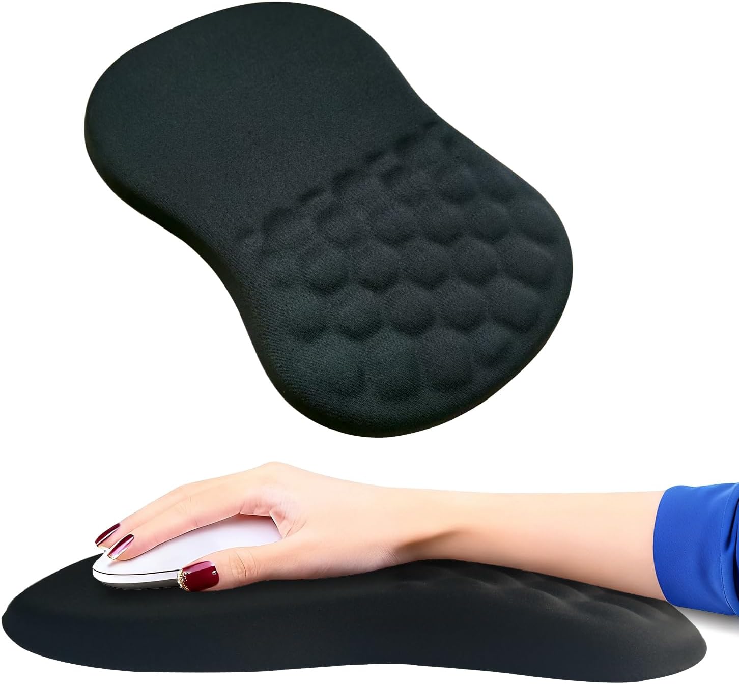 Ergonomic Mouse Pad Wrist Support,Memory Foam Wrist Rest Mousepad for Relieve Wrist Fatigue,12x8inch Comfortable Massage Design Mouse Mat,Office&Game Mouse Pad for Laptop,Computer,Black