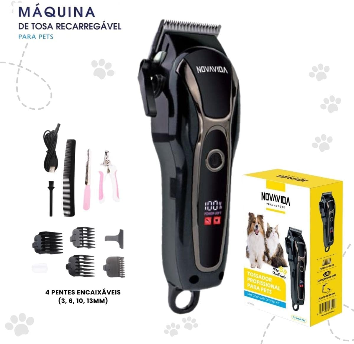Máquina De Tosa Pet Profissional Bivolt Nova Vida Nd 9902 - Alta Performance