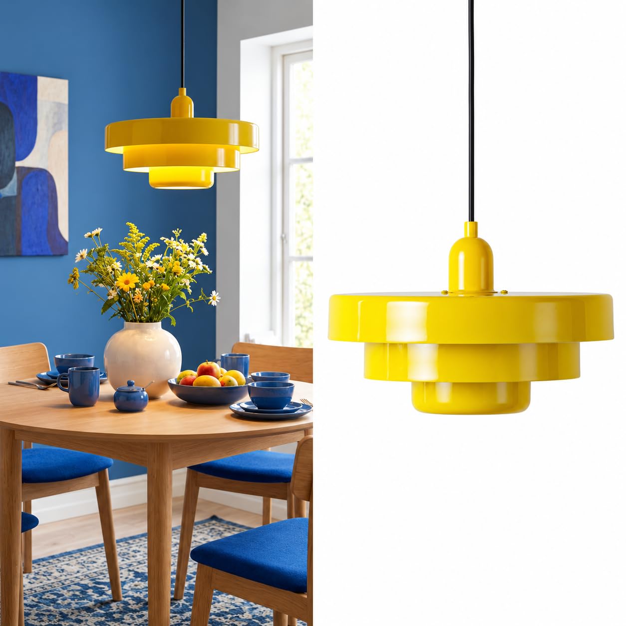 BARCELONA LED Lampa Wisząca MACARRON Żółty 3-Poziomowa, Metal Żelazo, Styl Bauhaus Minimalistyczny, Pośrednie Oświetlenie Bez Oślepiania, Klasyczna Vintage Nowoczesna Luksusowa E27