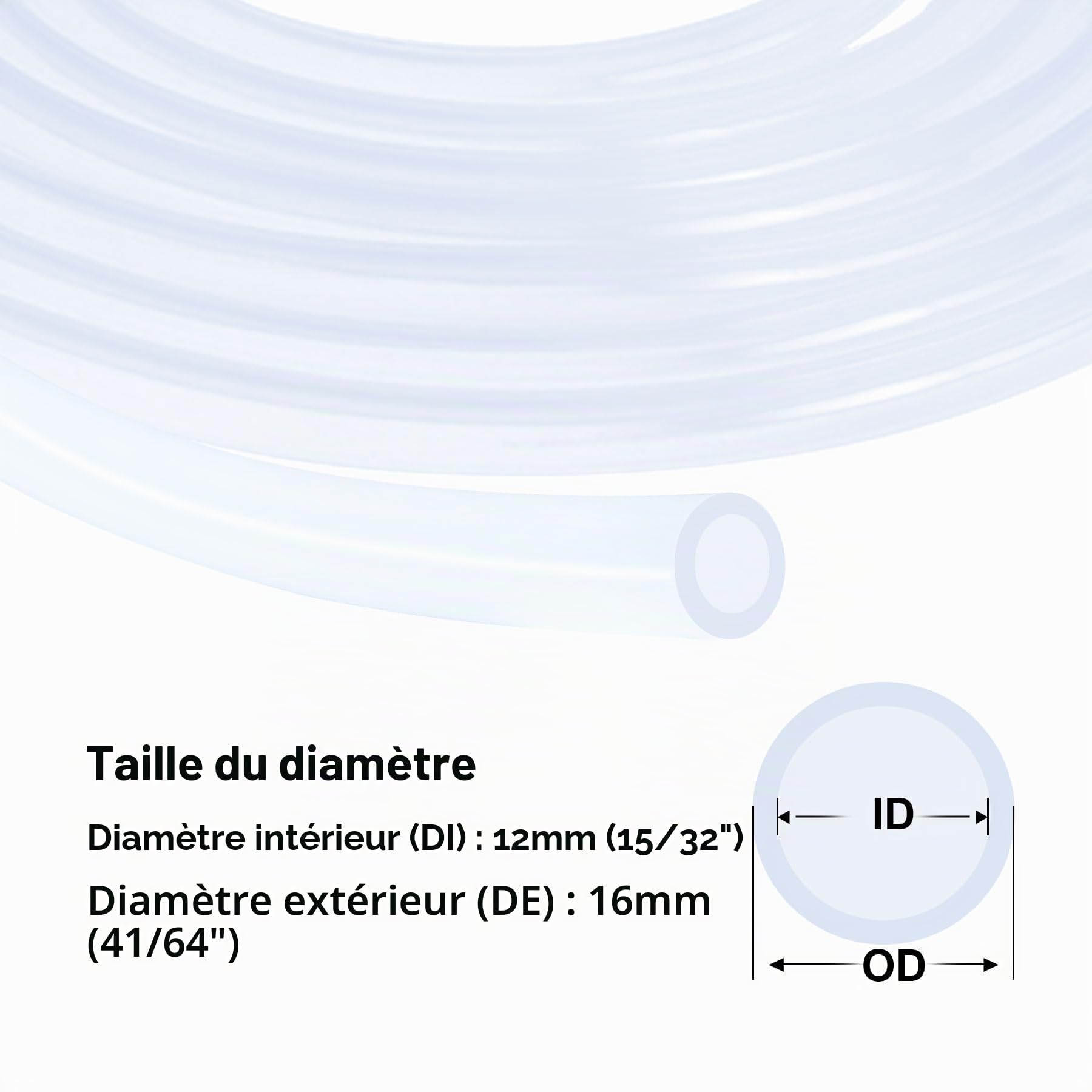Tuyau flexible en silicone transparent de qualité alimentaire pour transfert de pompe, aquarium - 12 mm x 16 mm OD - 4,5 m