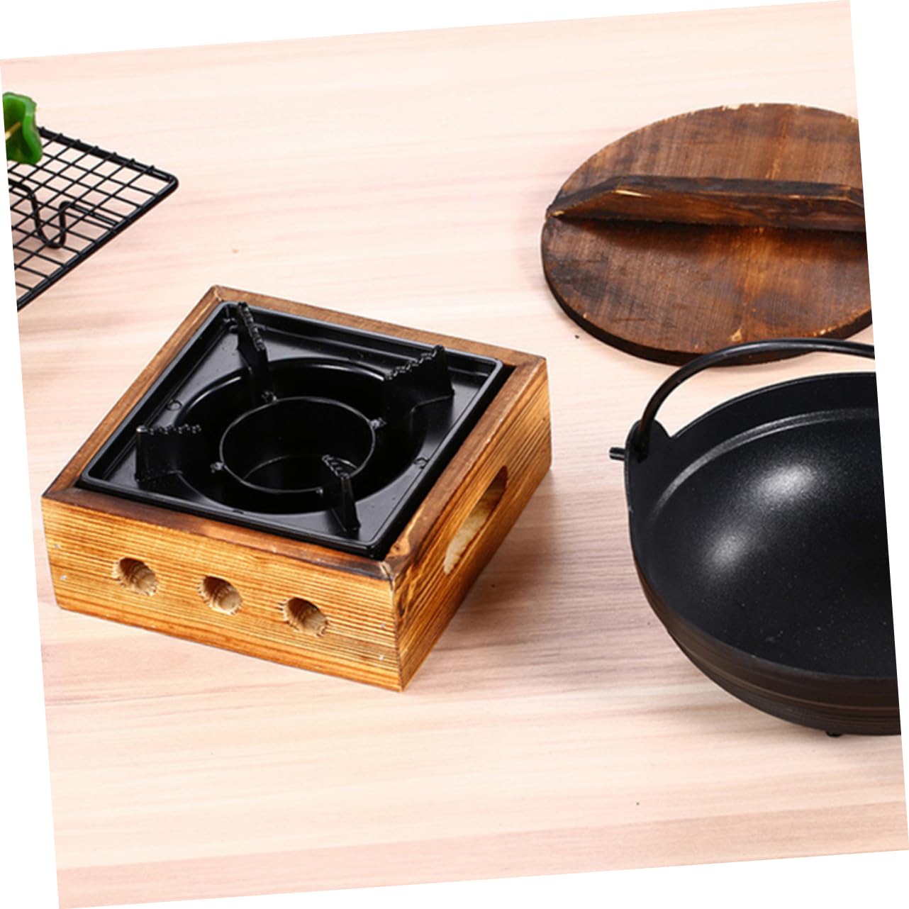 Pentola di Ghisa Giapponese per Stufa, Set 4 Pezzi con Legno