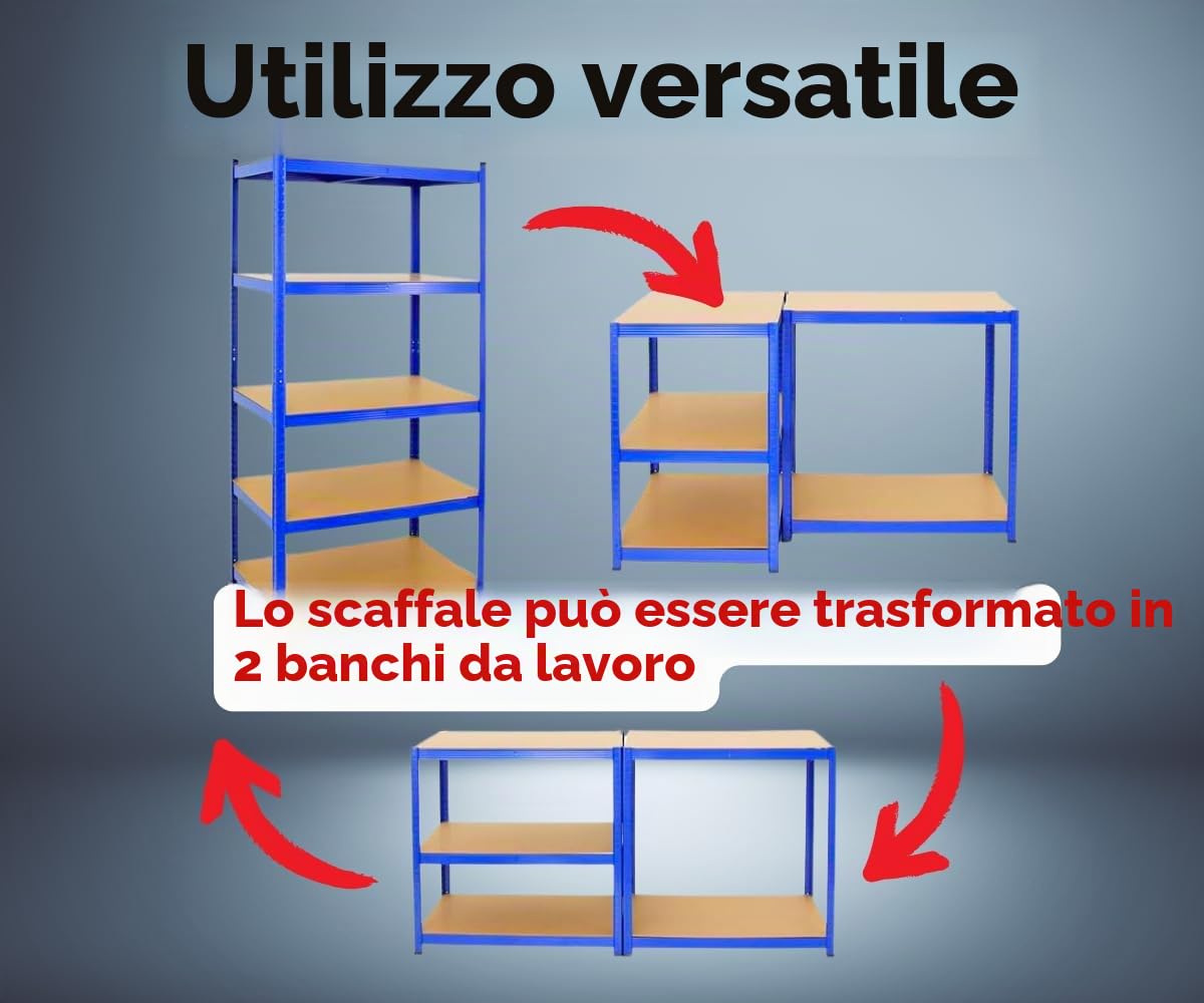 PROREGAL Scaffale per carichi pesanti TAURUS | AxLxP 180x90x60cm | Portata per ripiano 175kg | Blu